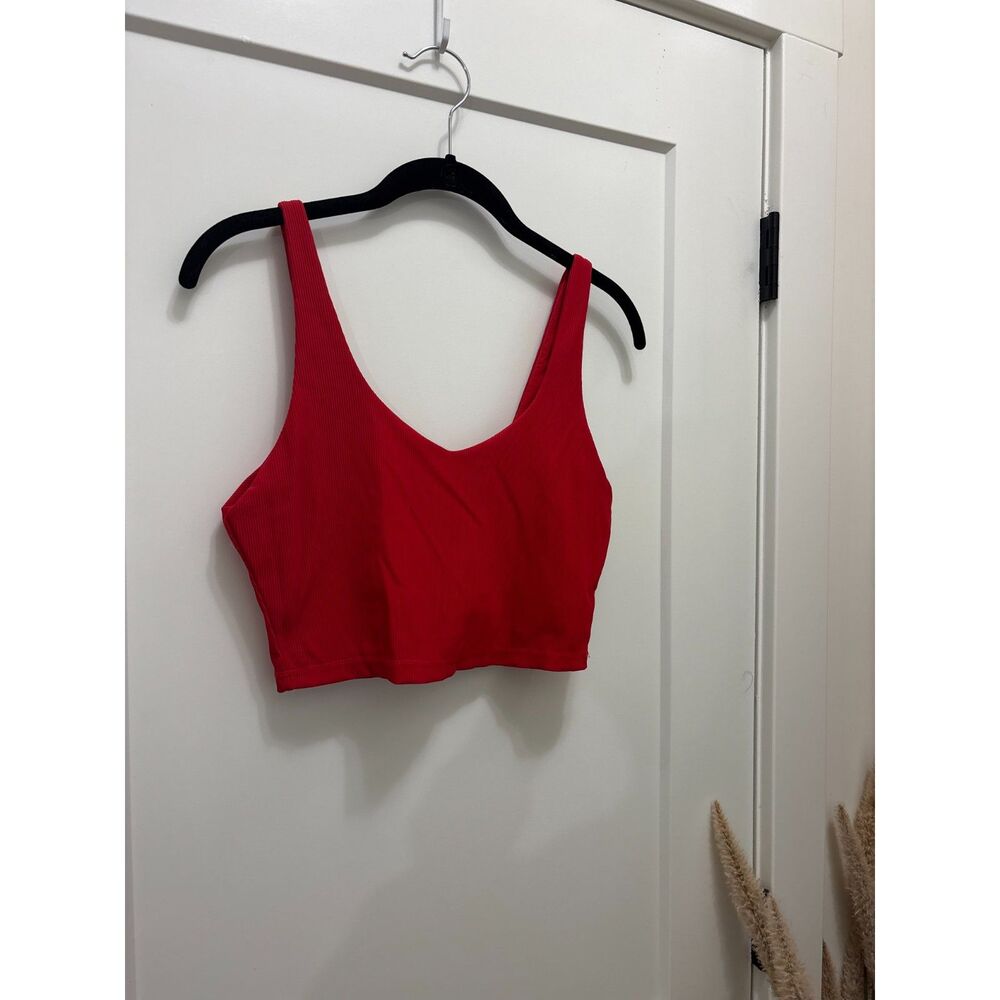 Red Ribbed V-Neck Yoga Top